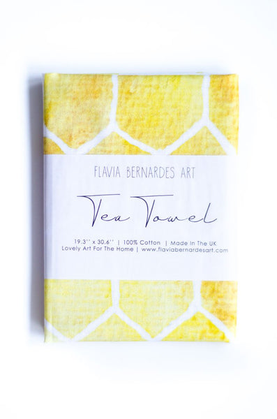 Yellow geometric watercolor tea towel Flavia Bernardes Art