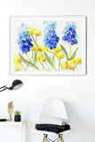 "Muscari Craspedia Play" vertical watercolor floral print