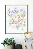 "Ranunculus Lavender Poppies Rhapsody" vertical watercolor floral print