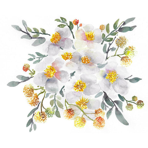 "White Peonies Blooming" original watercolor painting