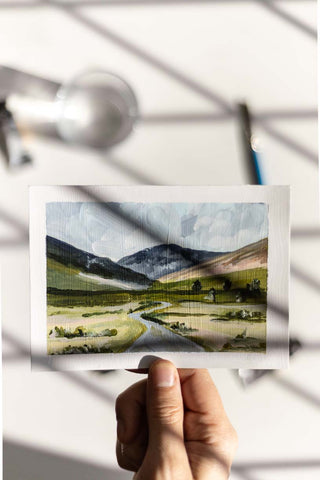 tiny expressive Irish acrylic landscape painting - Flavia Bennard