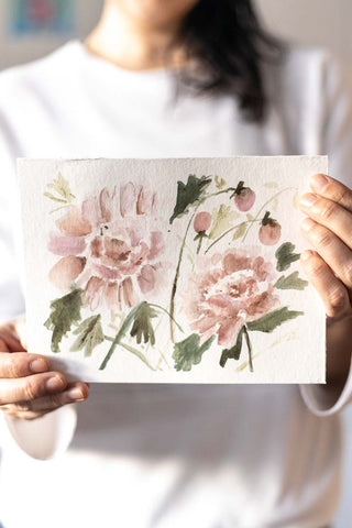 Flavia Bennard pink watercolour peonies flowers painting