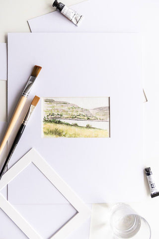 The Burren Ireland small watercolor landscape painting - Flavia Bennard