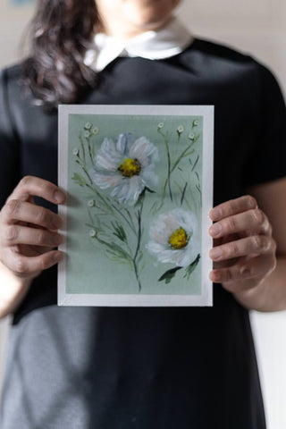 Flavia Bennard green painting white watercolor flowers