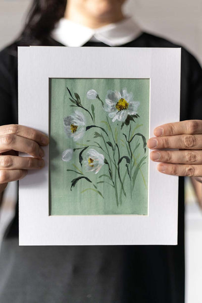 Flavia Bennard green watercolor mixed media flowers painting