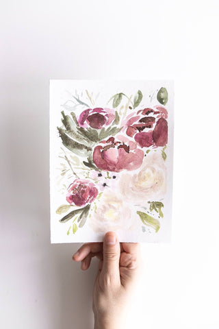 Flavia Bennard dark red peonies flowers painting