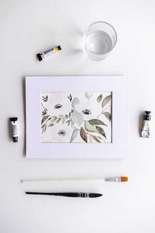 Flavia Bennard white watercolor flowers bouquet
