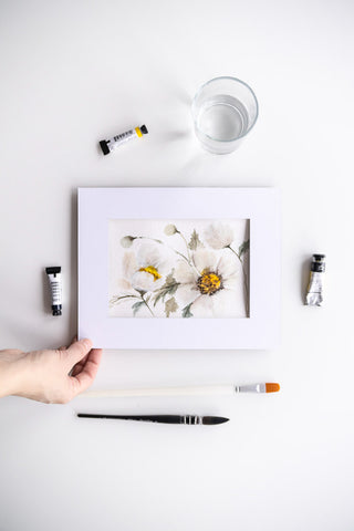 Flavia Bennard white watercolor peonies painting