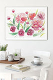 "Red And Pink Harmony" vertical watercolor floral print