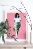 Pink Body Positive Painting Woman With Stripped Skirt and Flowe Basket Flavia Bennard