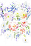 "Ranunculus Lavender Poppies Rhapsody" vertical watercolor floral print