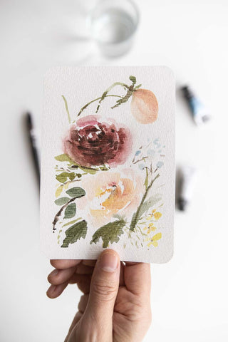 postcard size watercolor floral painting Flavia Bennard