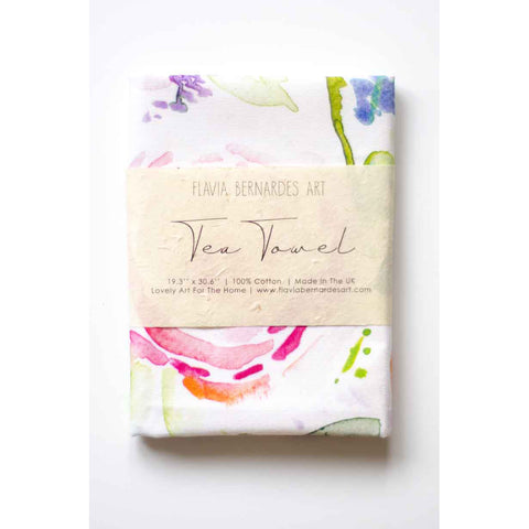 floral watercolor tea towel Flavia Bernardes Art