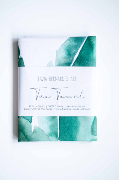 Green watercolor tea towel Flavia Bernardes Art
