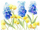 "Muscari Craspedia Play" vertical watercolor floral print