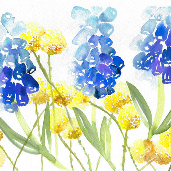 "Muscari Craspedia Play" vertical watercolor floral print