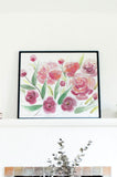 watercolor pink red flowers print