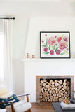 "Red And Pink Harmony" vertical watercolor floral print