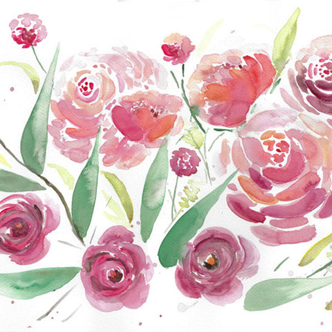 "Red And Pink Harmony" vertical watercolor floral print