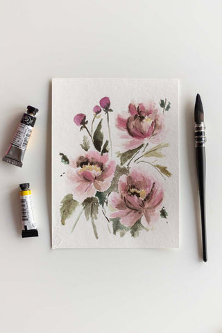 soft pink watercolor flowers bouquet painting Flavia Bennard