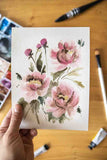 pink loose watercolor flowers bouquet painting Flavia Bennard