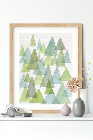 "enchanted forest" vertical watercolor abstract print