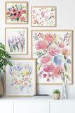 "Ranunculus Lavender Poppies Rhapsody" vertical watercolor floral print