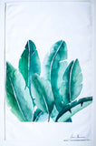 Banana leaves green watercolor tea towel